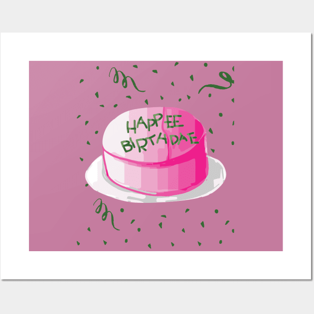 Birthday quotes happee birthdae pink and green frosting birthday cake Wall Art by eyesasdaggers